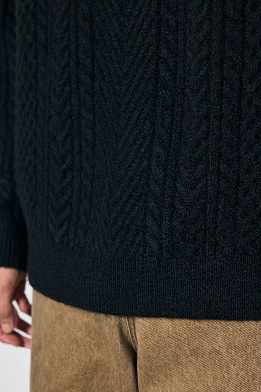 ケーブル編みニットトップス BLK L