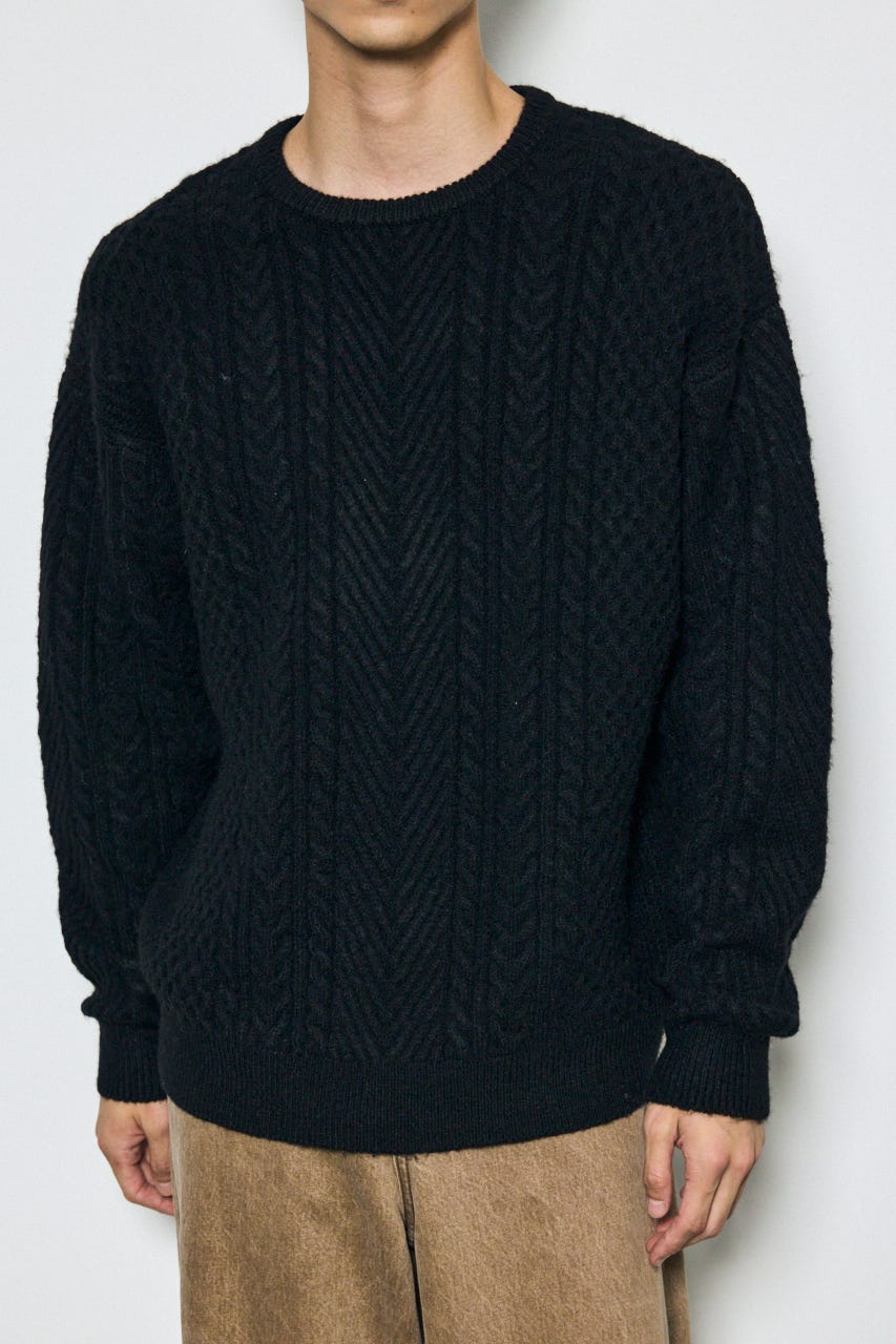 ケーブル編みニットトップス BLK L