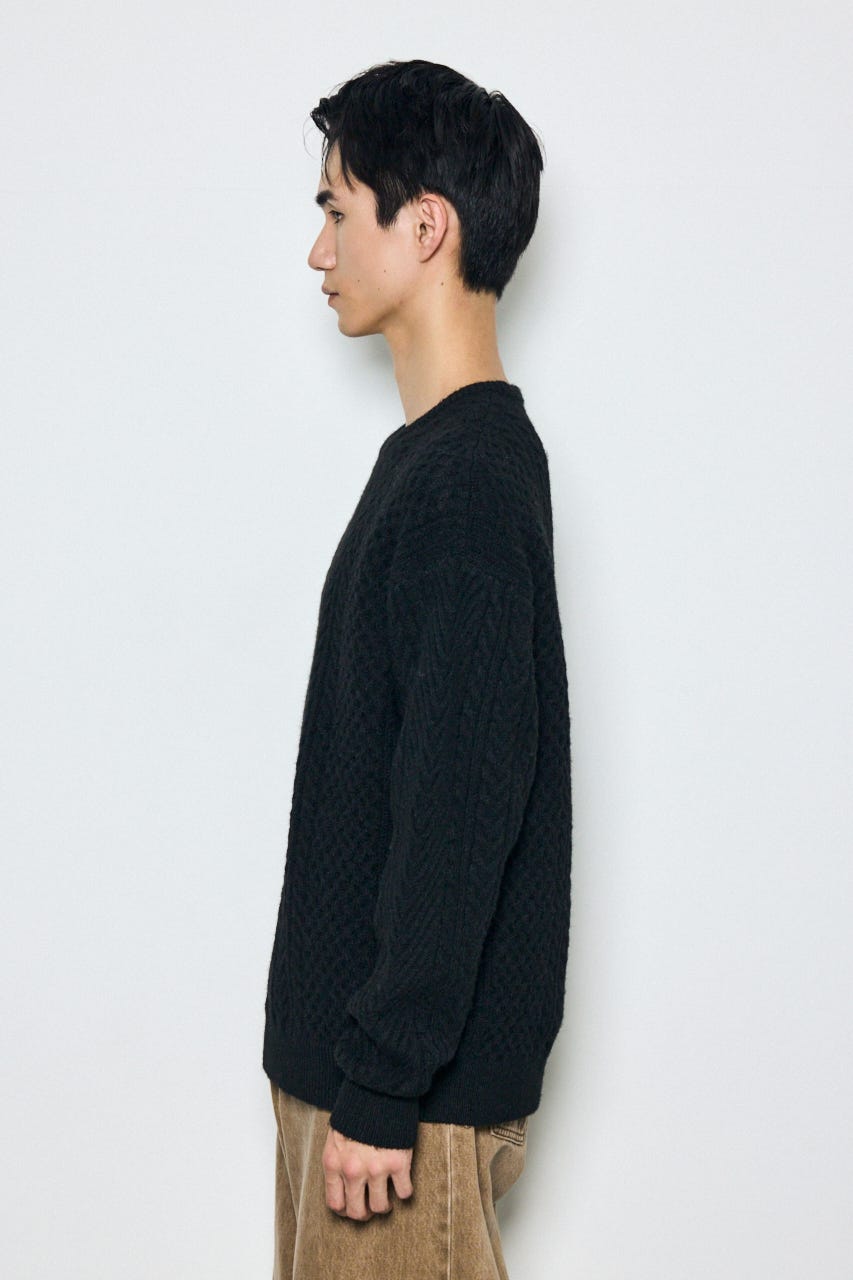 ケーブル編みニットトップス BLK L