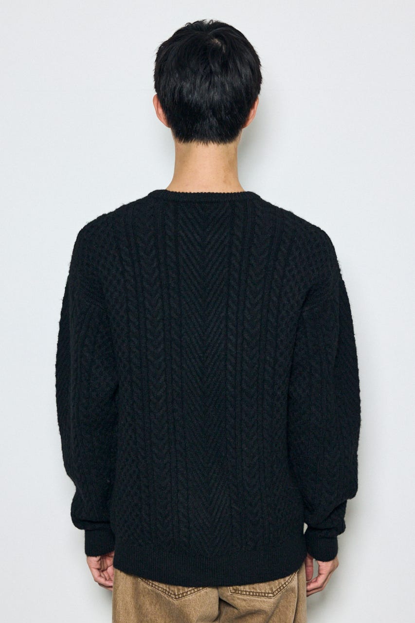 ケーブル編みニットトップス BLK L
