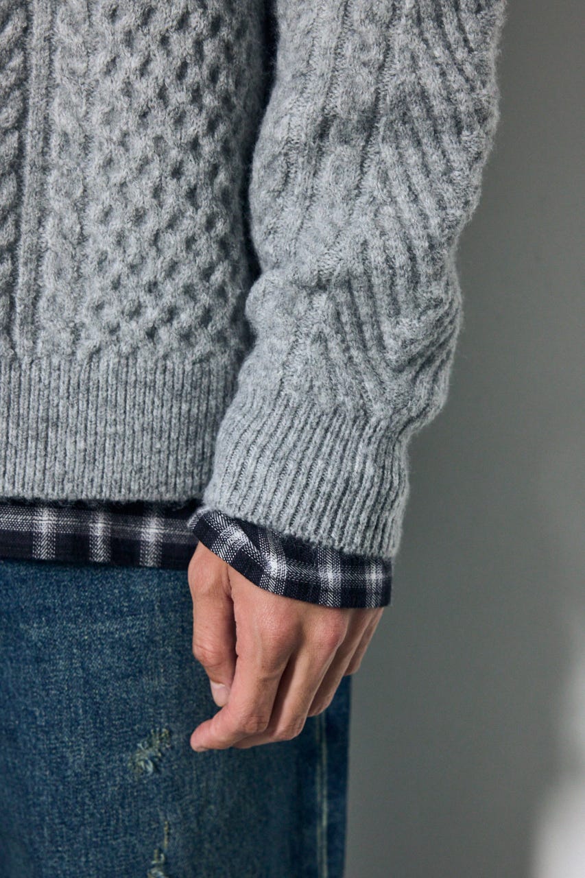 ケーブル編みニットトップス GRY M