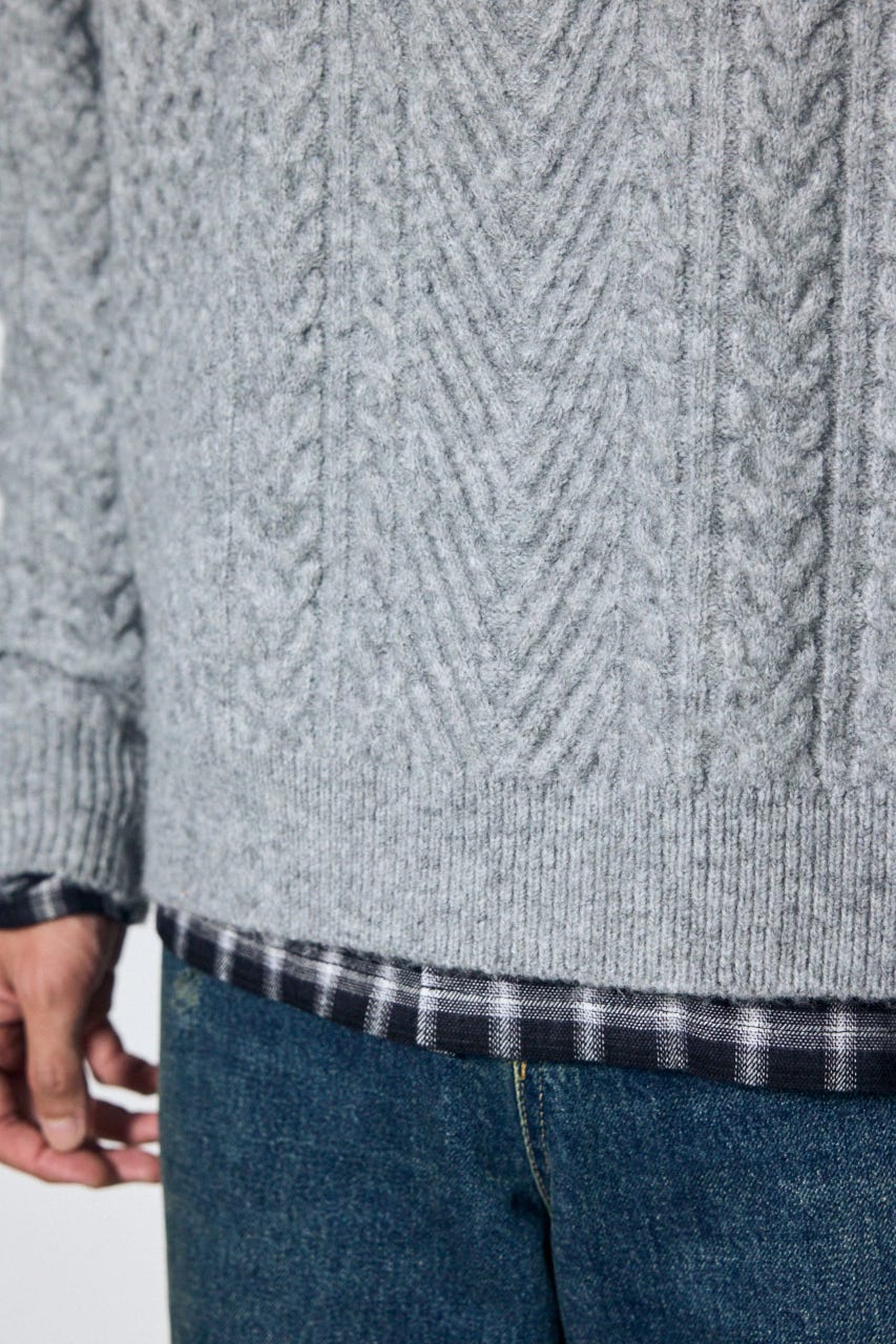 ケーブル編みニットトップス GRY M
