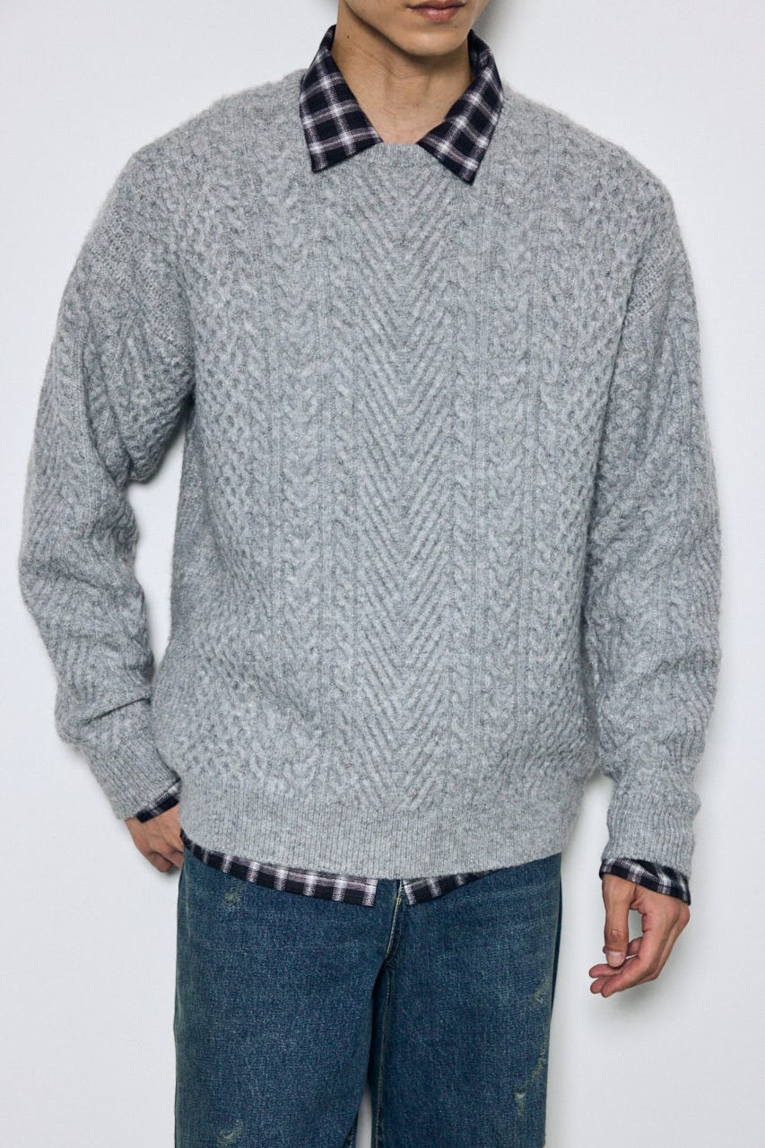 ケーブル編みニットトップス GRY M