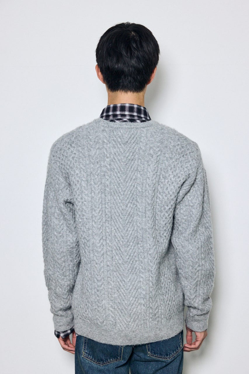 ケーブル編みニットトップス GRY M