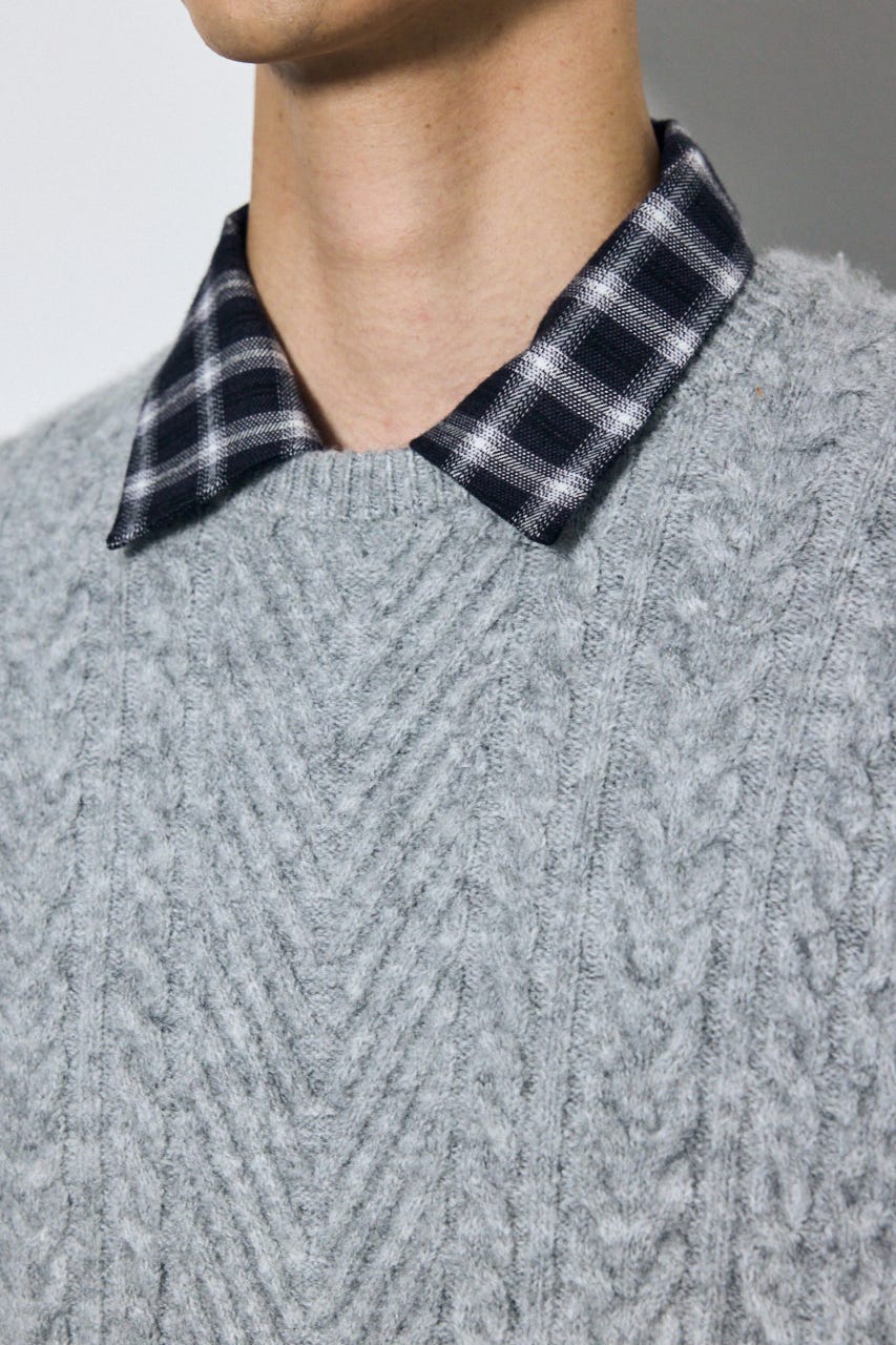 ケーブル編みニットトップス GRY M