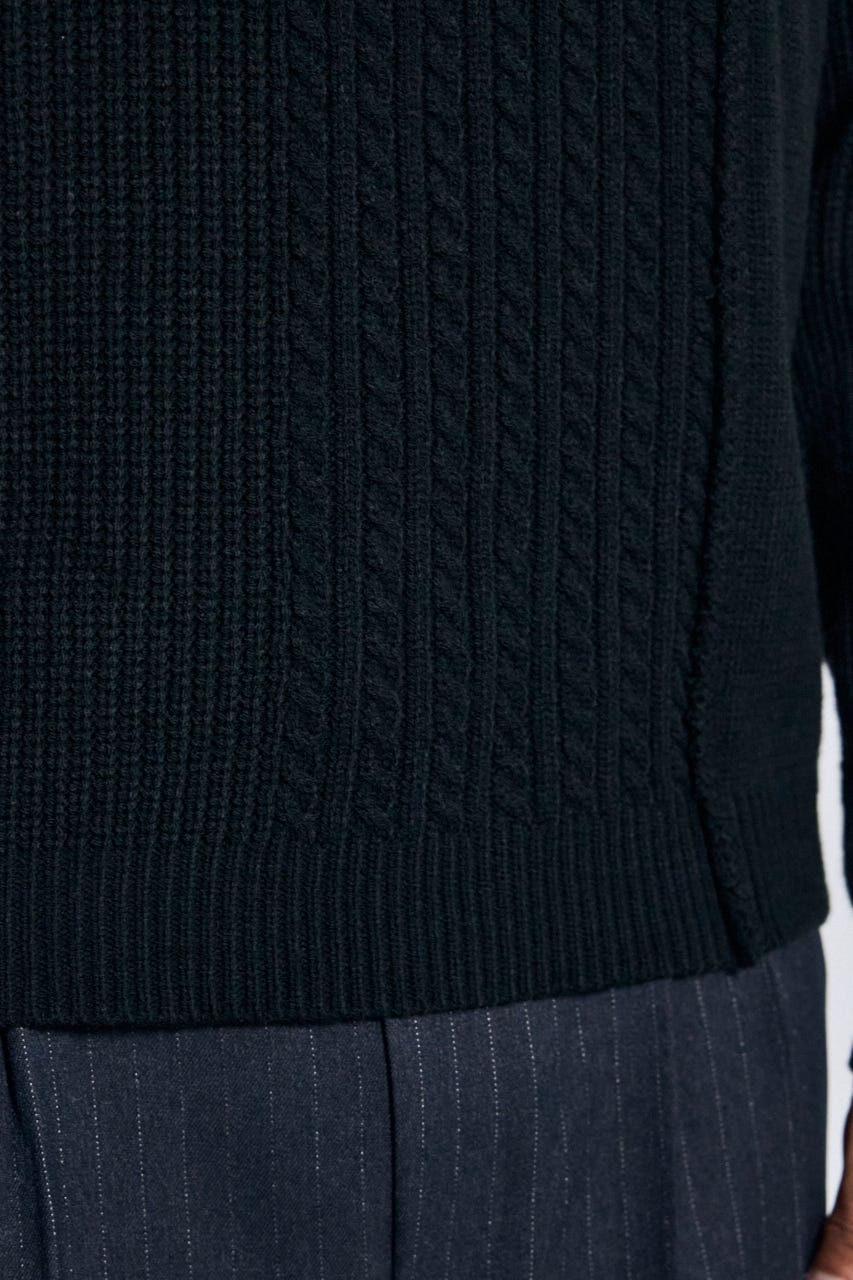 編み柄MIXニットトップス BLK L
