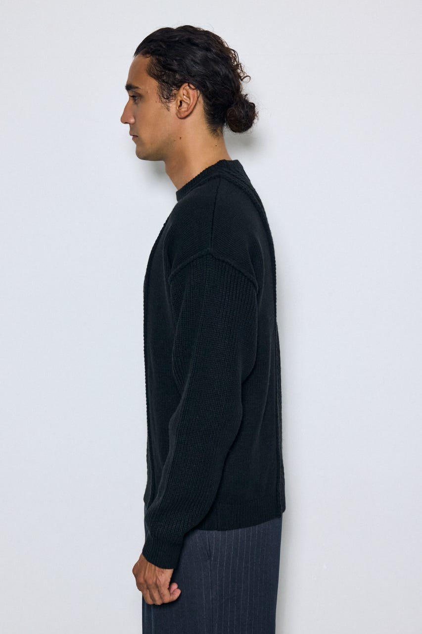 編み柄MIXニットトップス BLK L