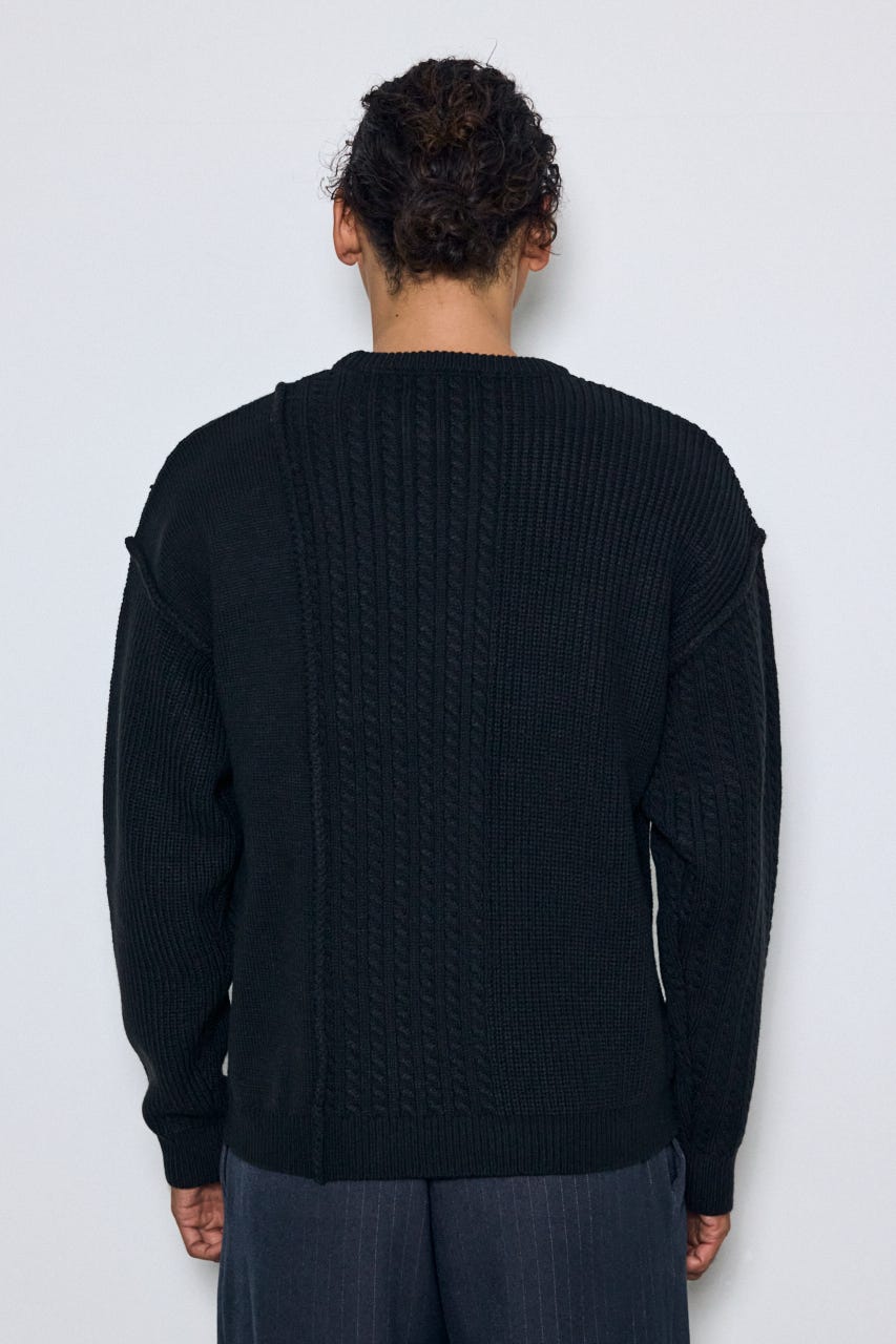 編み柄MIXニットトップス BLK L