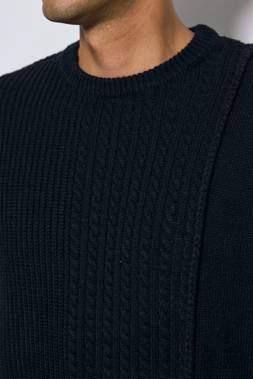 編み柄MIXニットトップス BLK L