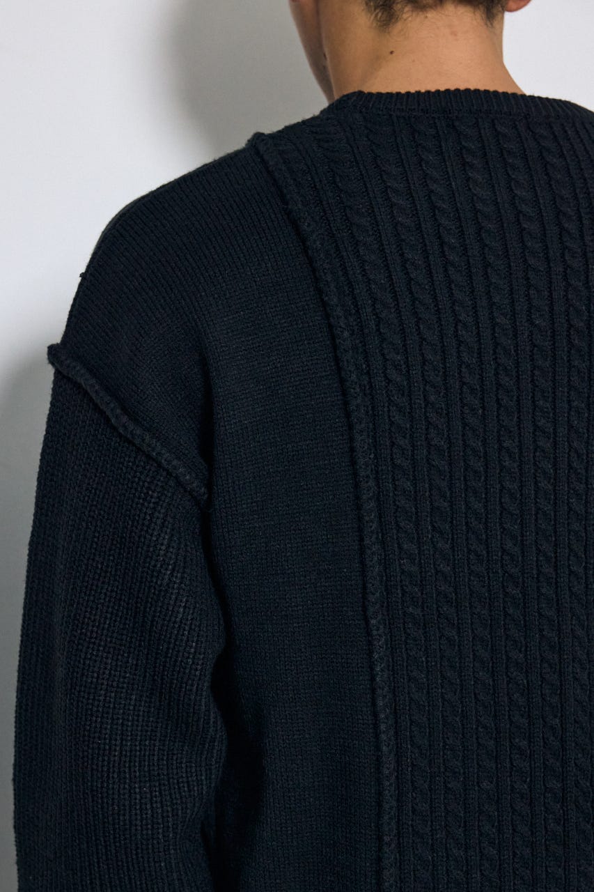 編み柄MIXニットトップス BLK L