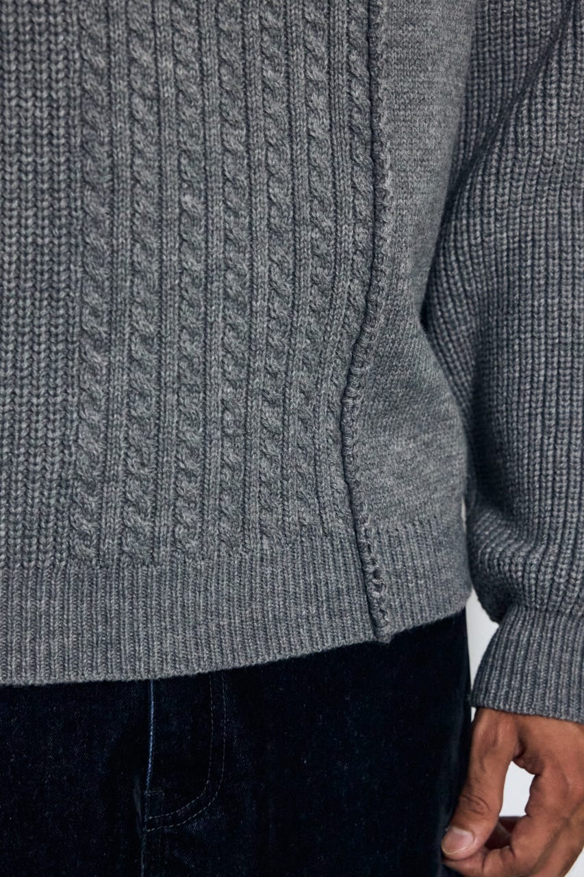 編み柄MIXニットトップス GRY L