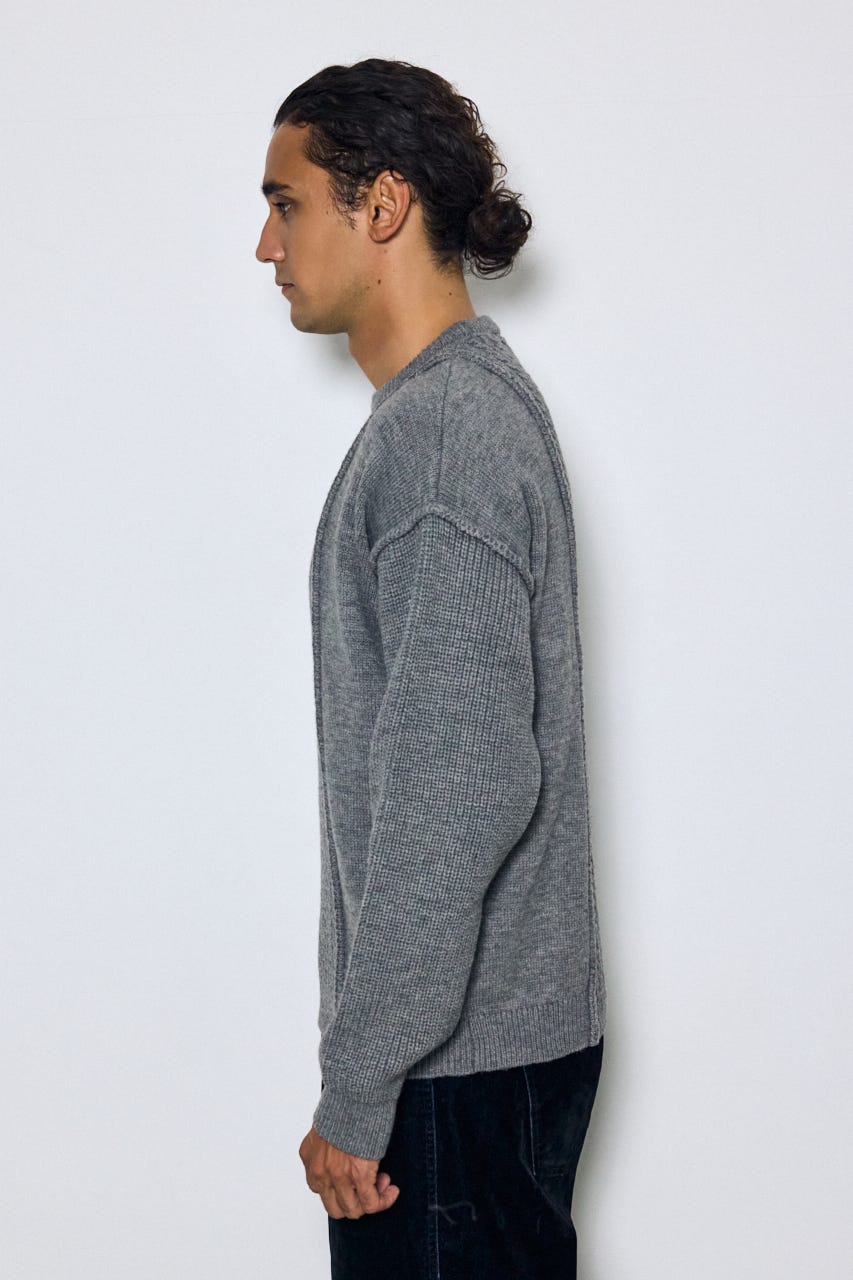 編み柄MIXニットトップス GRY L