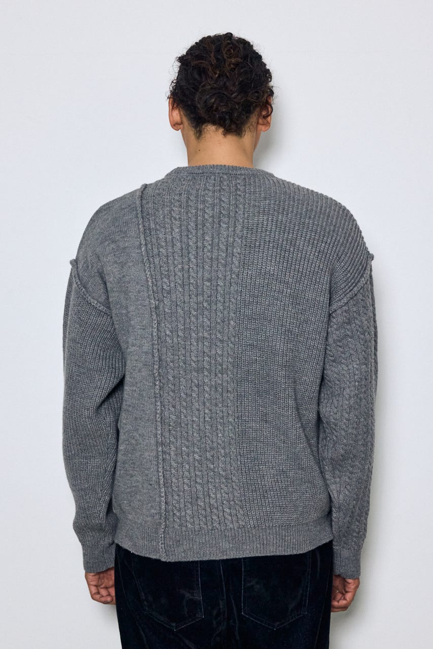 編み柄MIXニットトップス GRY L