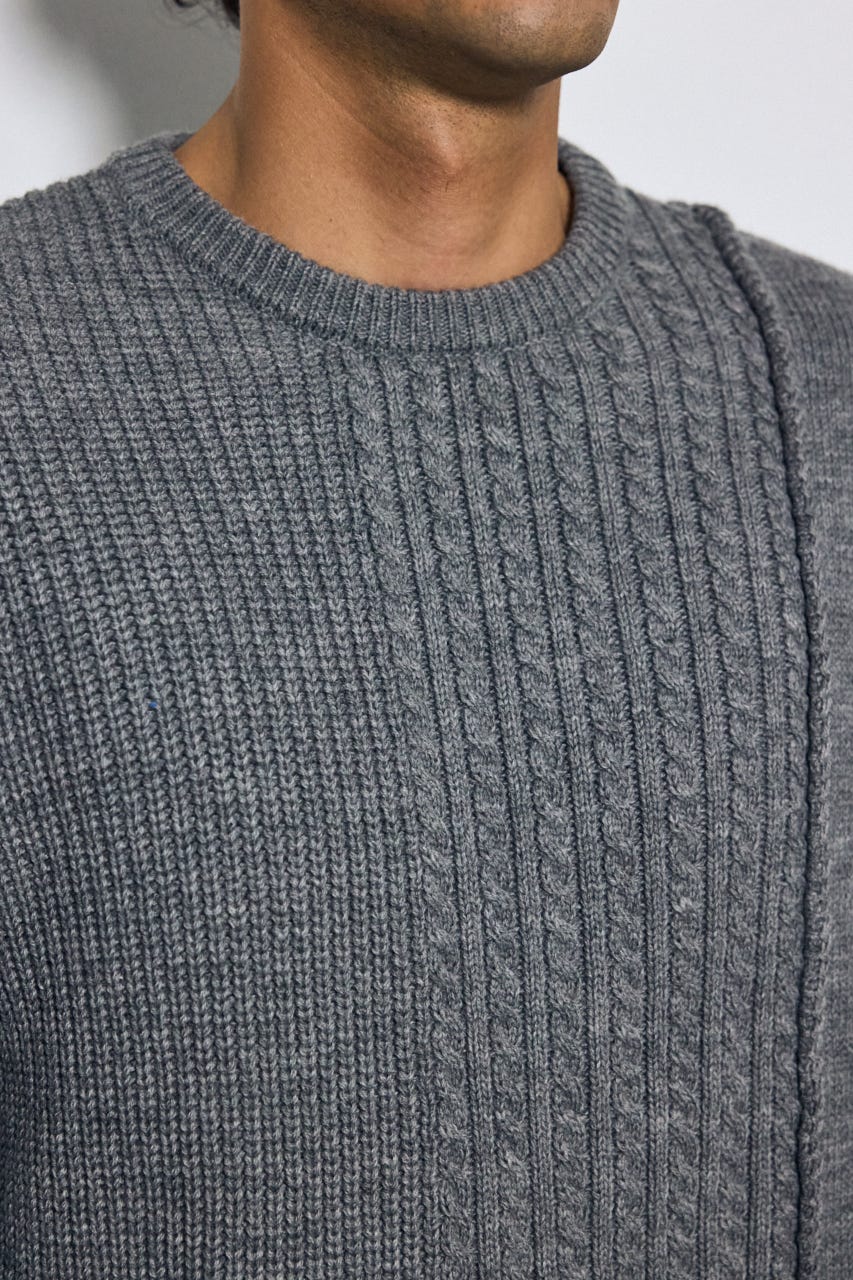 編み柄MIXニットトップス GRY L