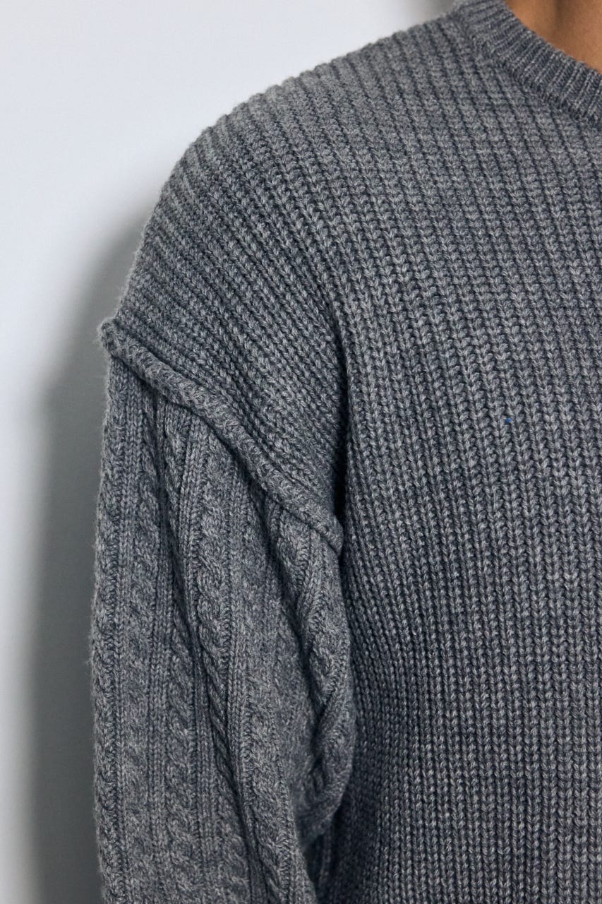 編み柄MIXニットトップス GRY L