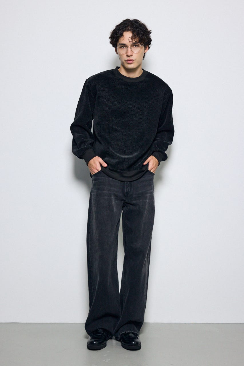 モールカットソー長袖トップス BLK M