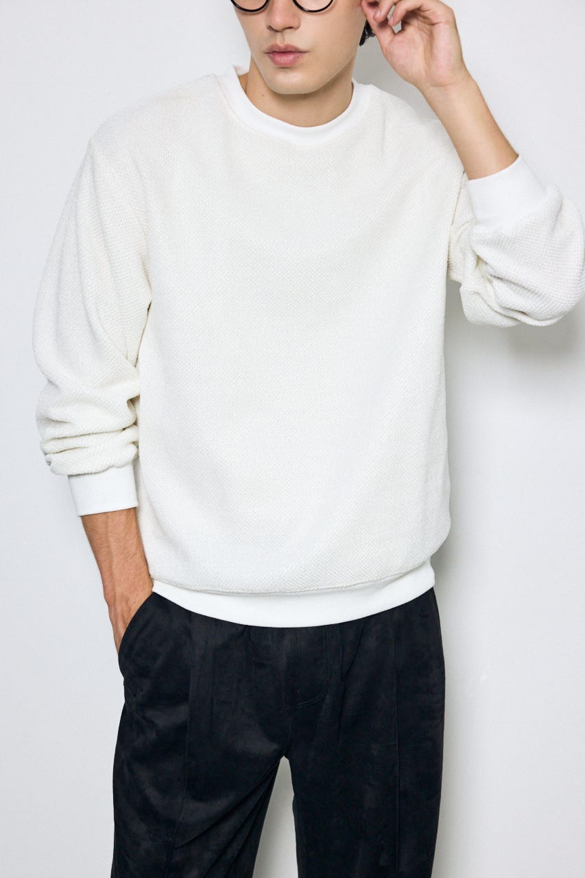 モールカットソー長袖トップス WHT L