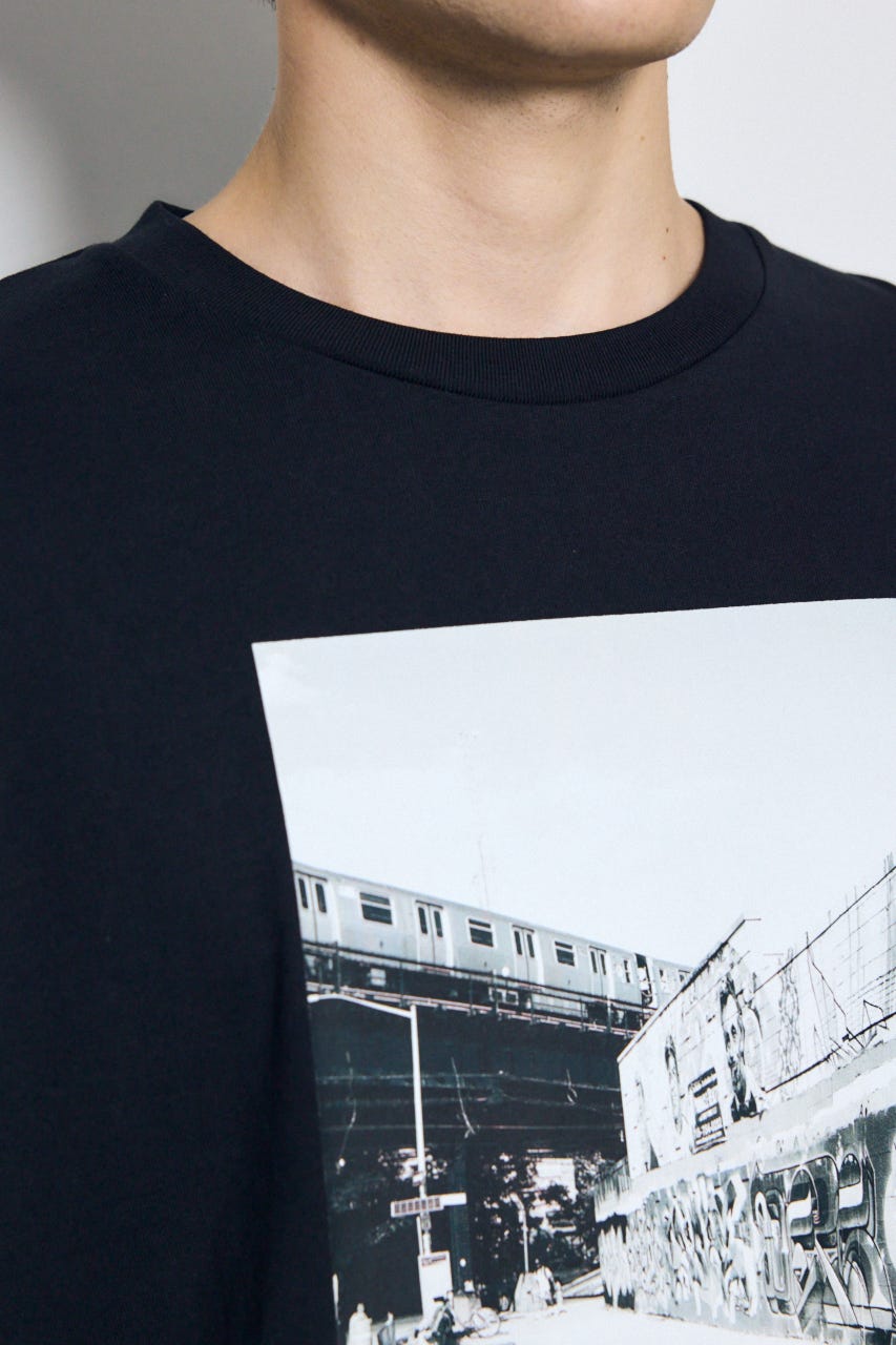 フォトプリント半袖TEE BLK L