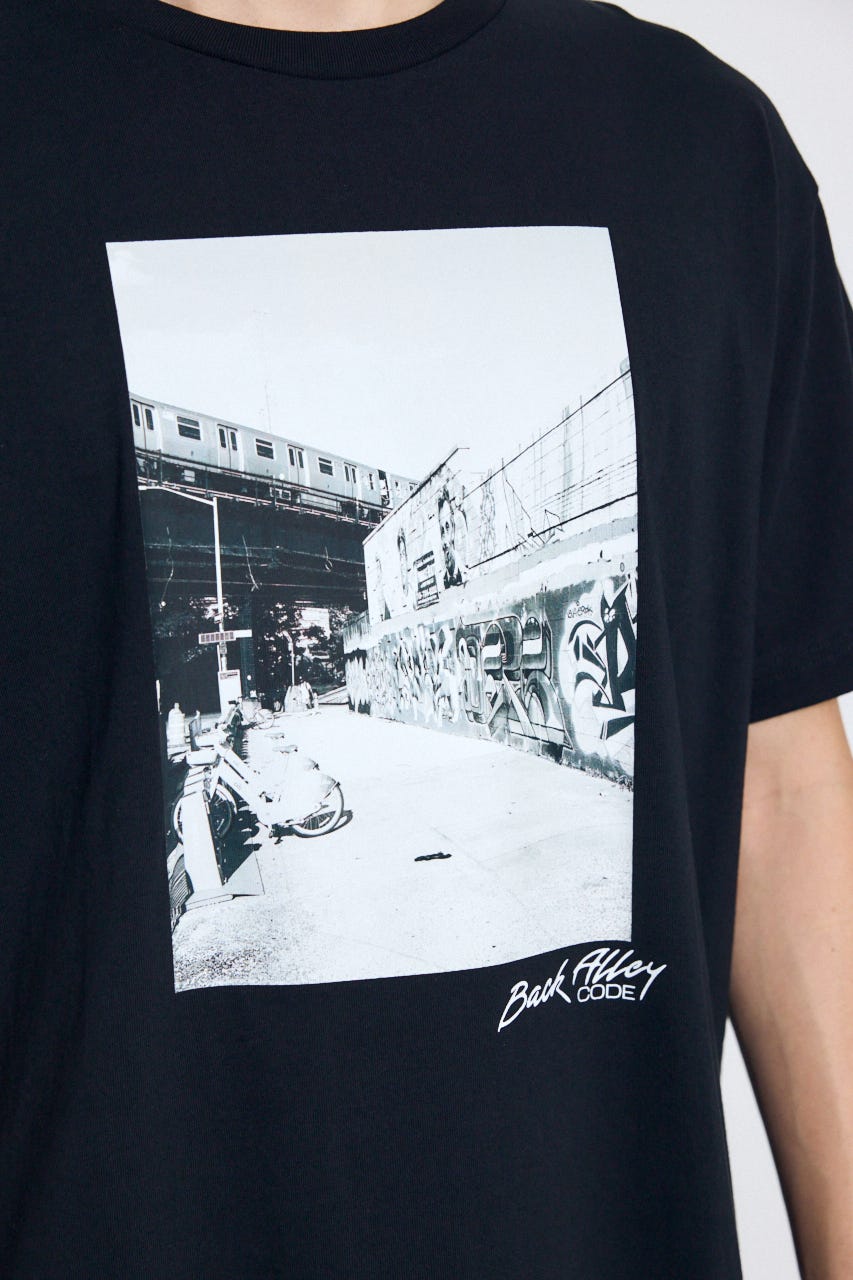 フォトプリント半袖TEE BLK L