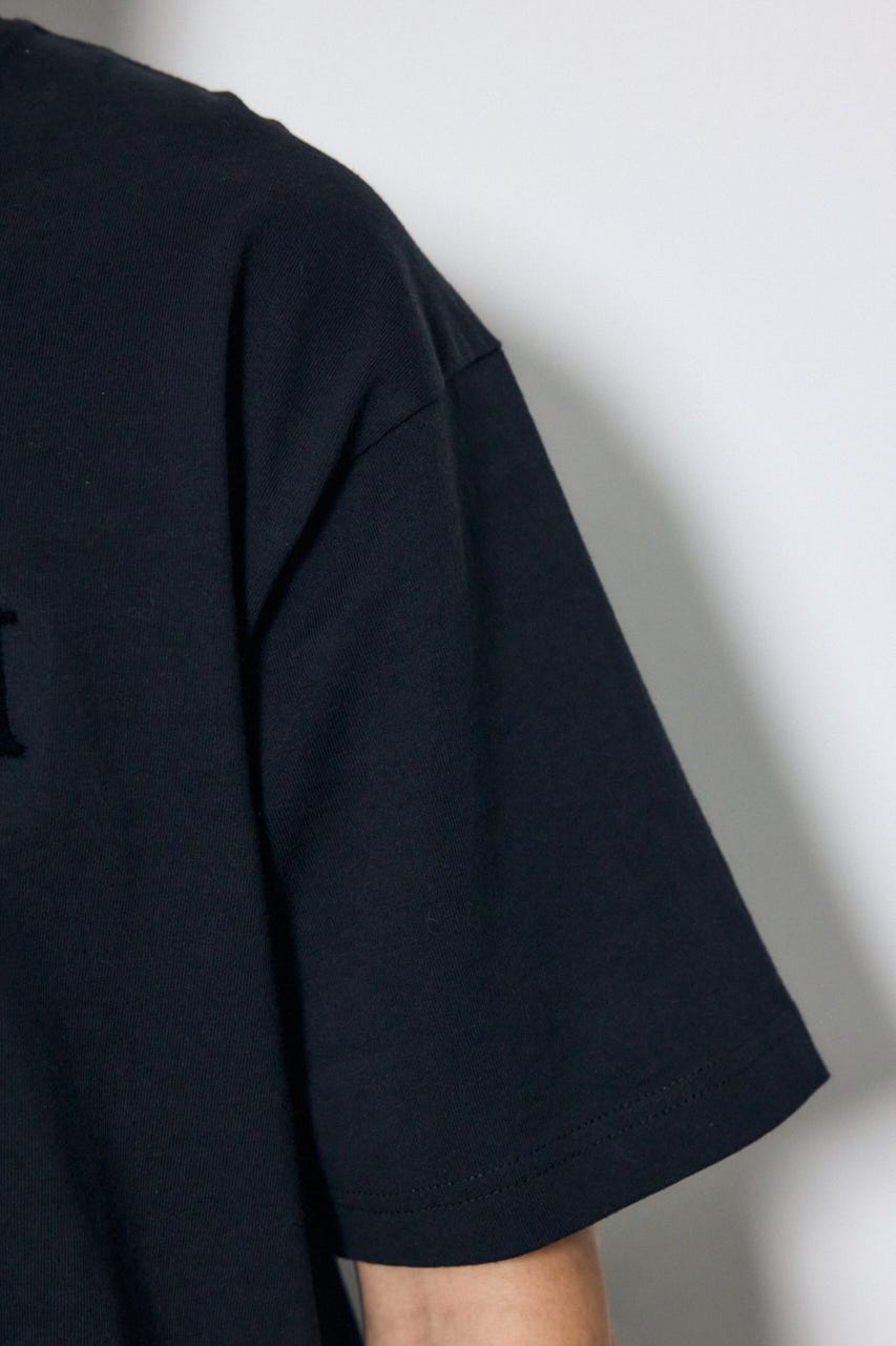 ブラシ刺繍半袖TEE BLK L