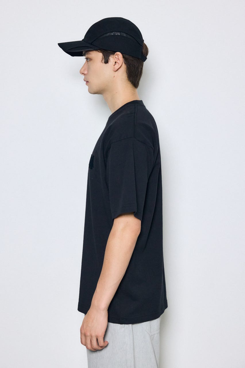 ブラシ刺繍半袖TEE BLK L