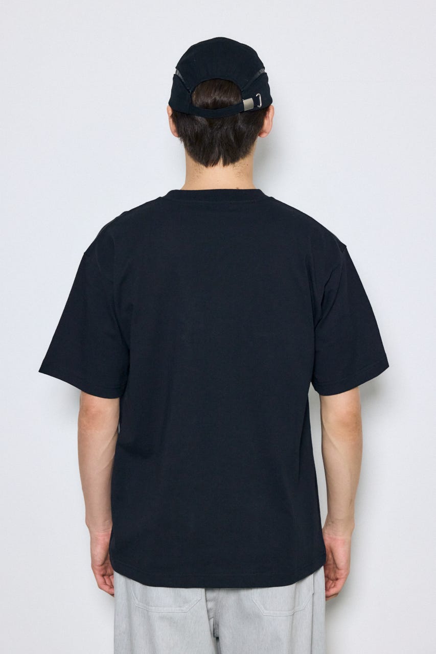 ブラシ刺繍半袖TEE BLK L