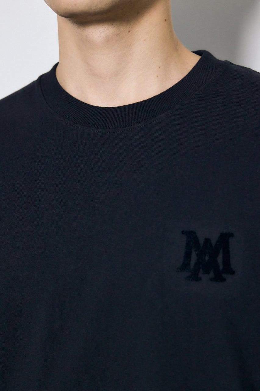 ブラシ刺繍半袖TEE BLK L
