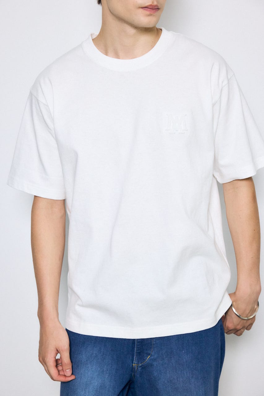 ブラシ刺繍半袖TEE WHT L