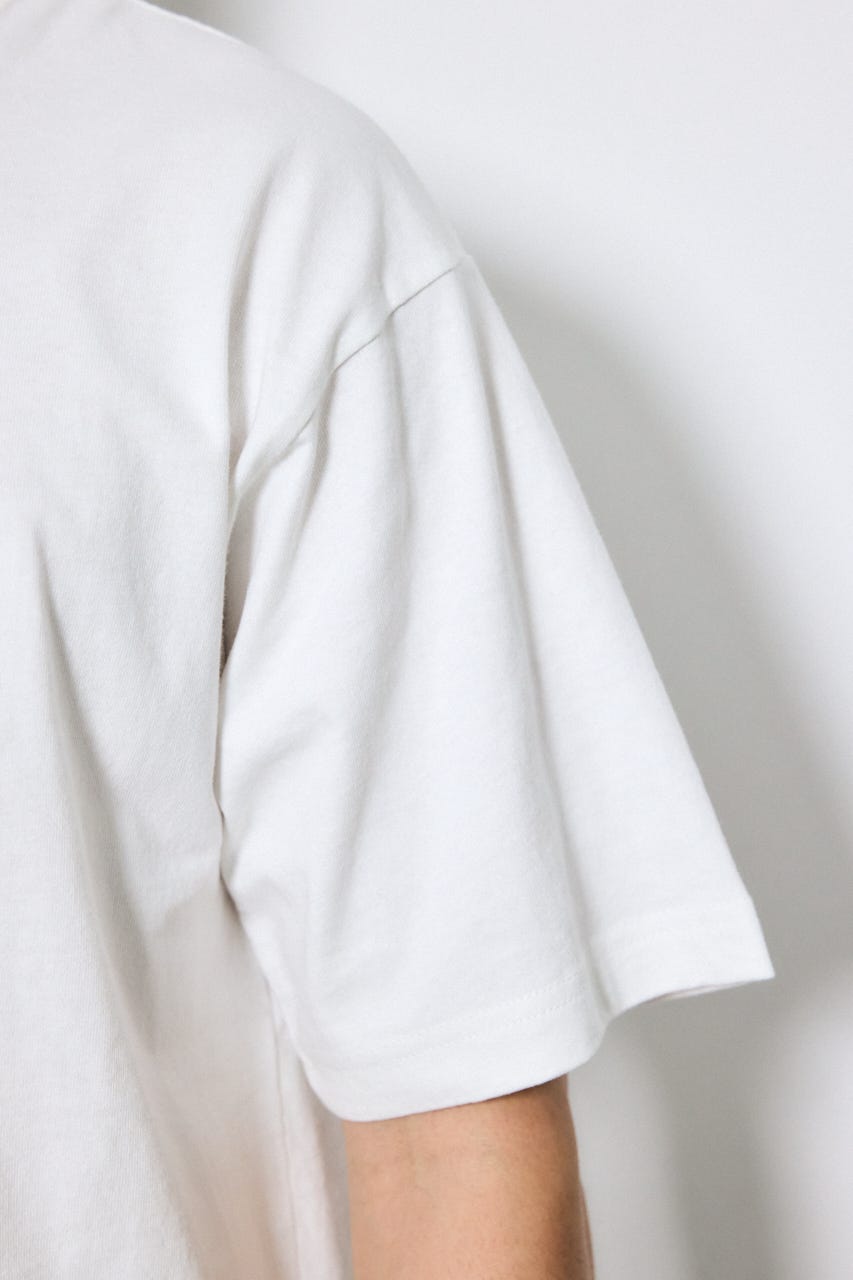 ブラシ刺繍半袖TEE WHT L