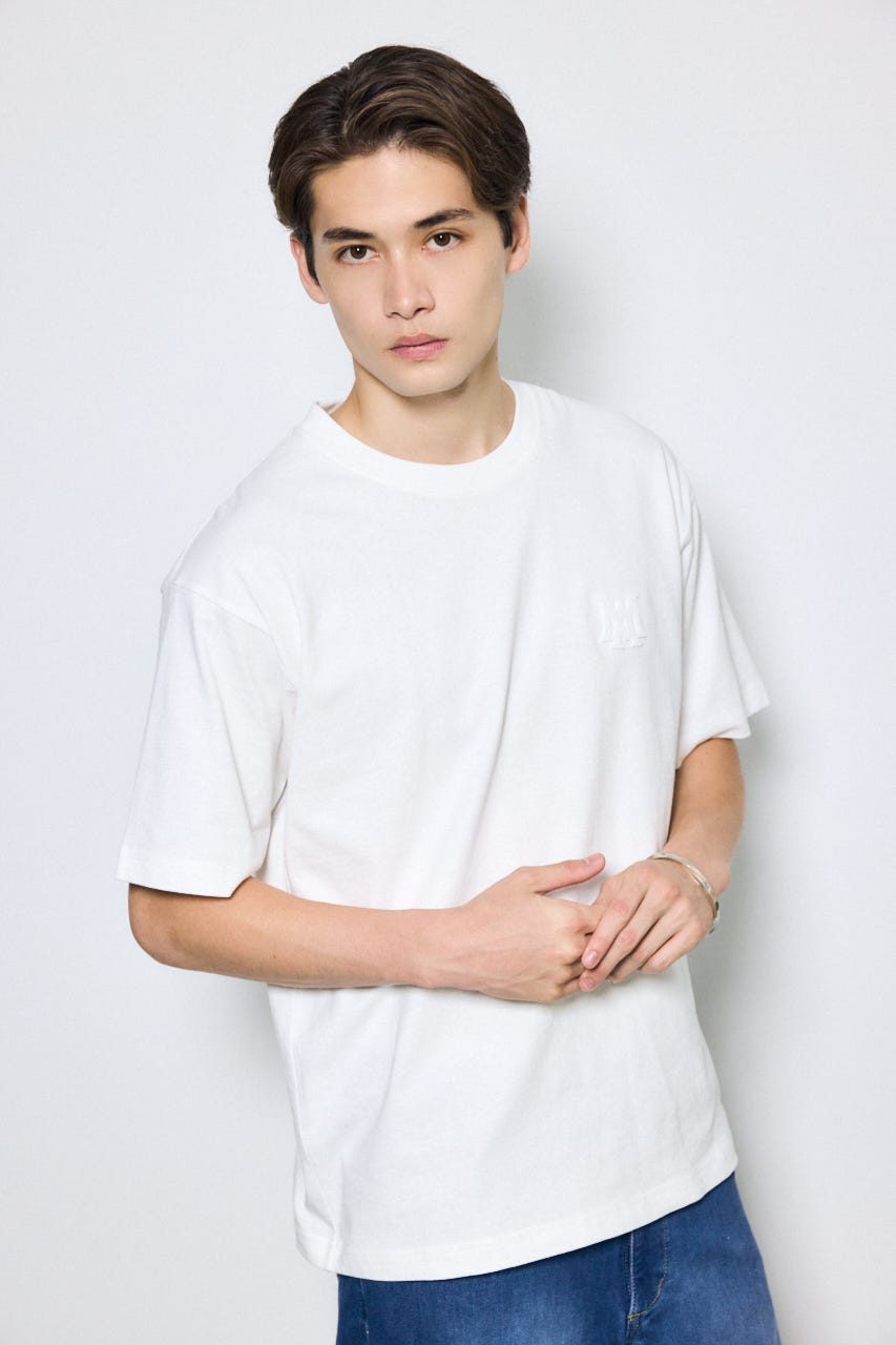 ブラシ刺繍半袖TEE WHT L