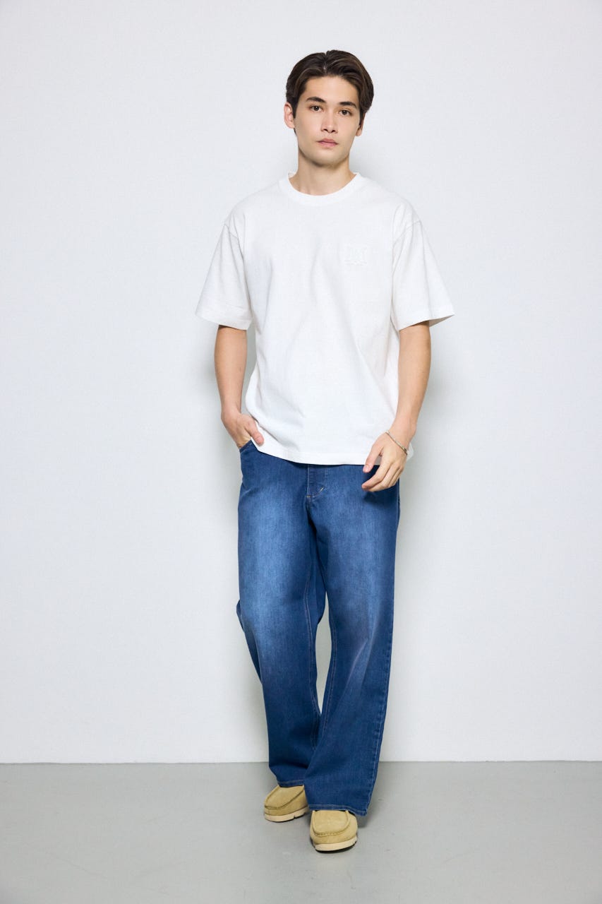 ブラシ刺繍半袖TEE WHT L
