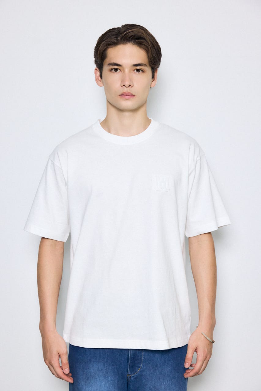 ブラシ刺繍半袖TEE WHT L