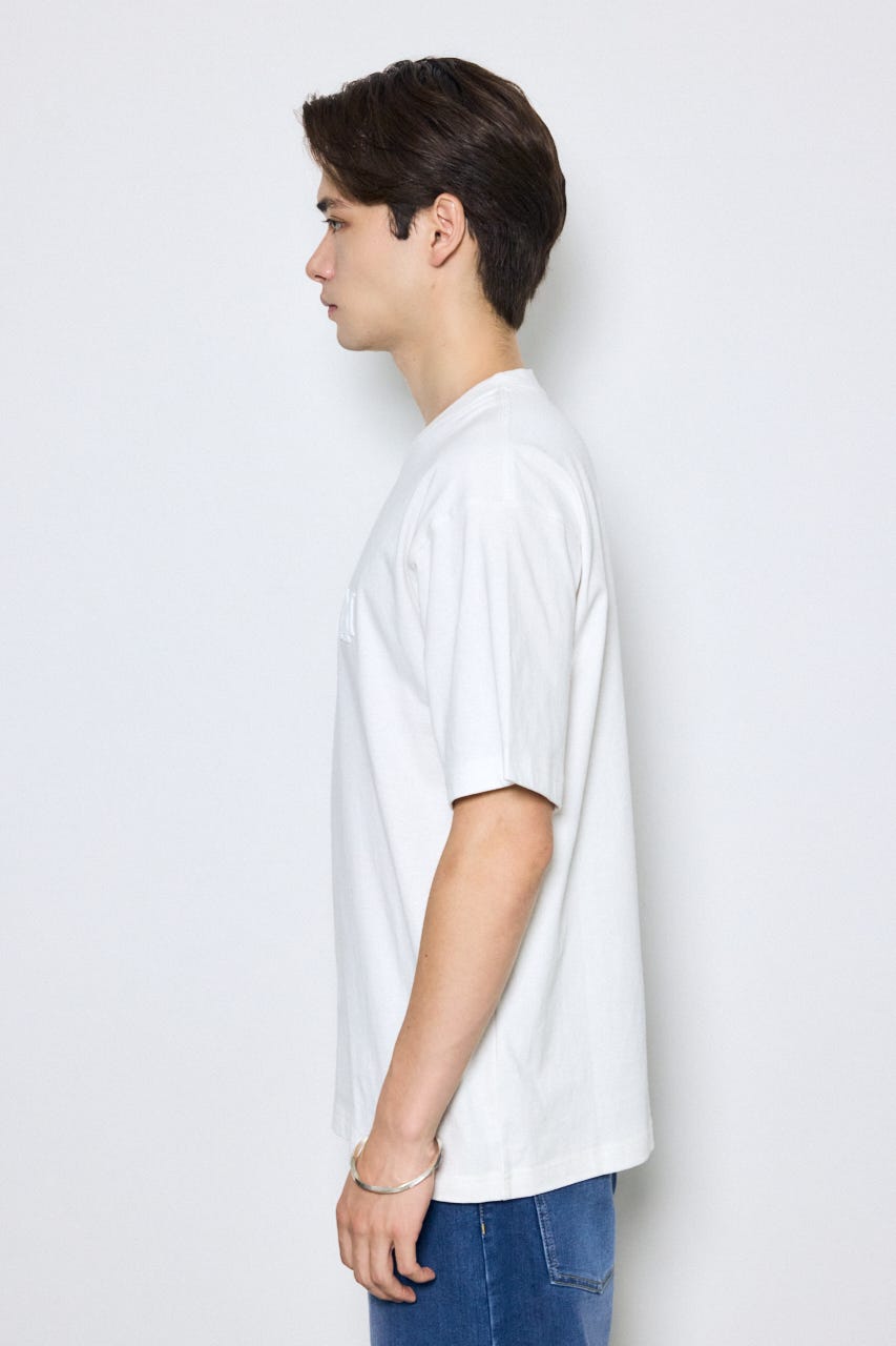ブラシ刺繍半袖TEE WHT L