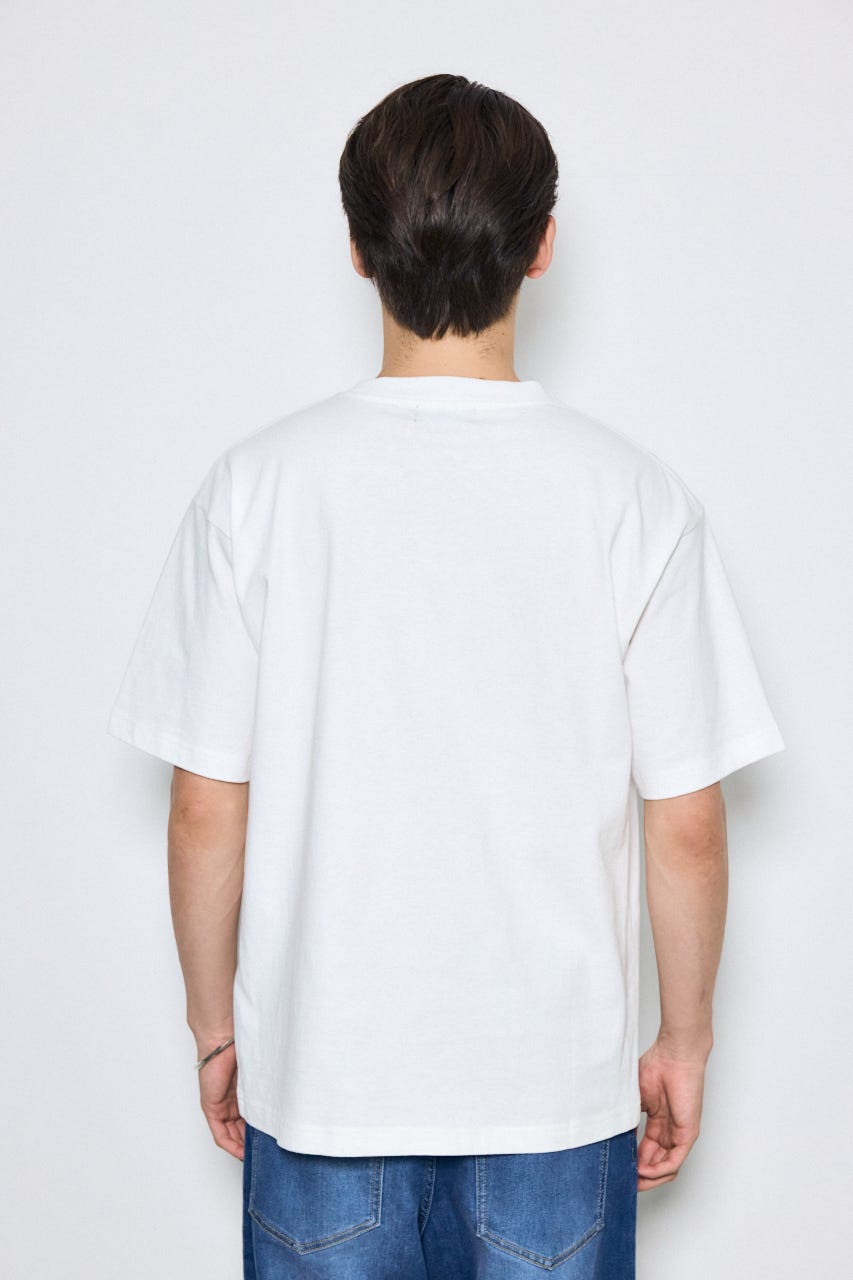ブラシ刺繍半袖TEE WHT L