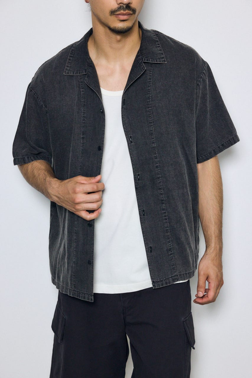 ヴィンテージウォッシュ開襟シャツ BLK M