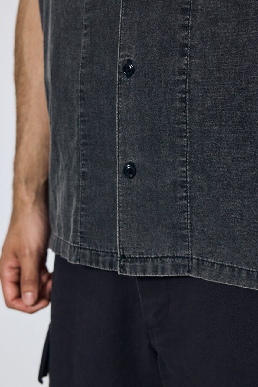 ヴィンテージウォッシュ開襟シャツ BLK M