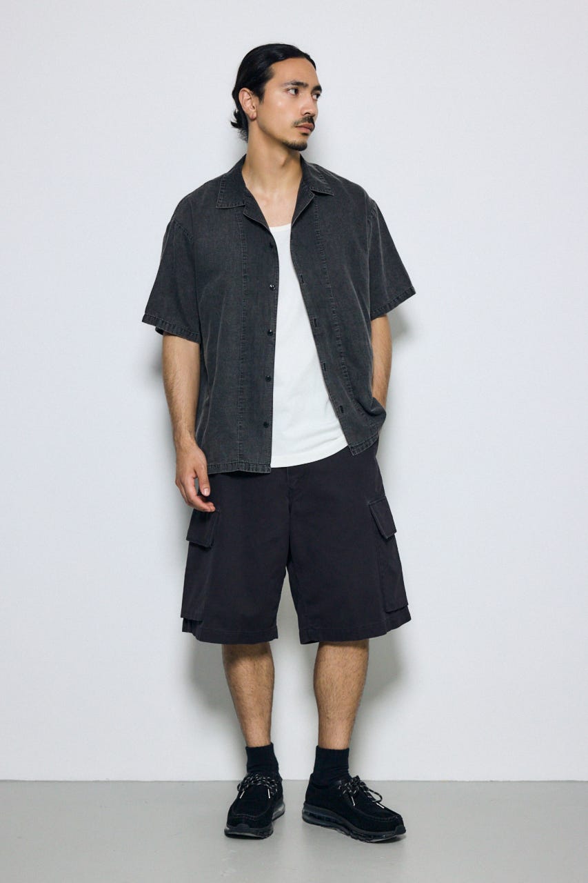 ヴィンテージウォッシュ開襟シャツ BLK M