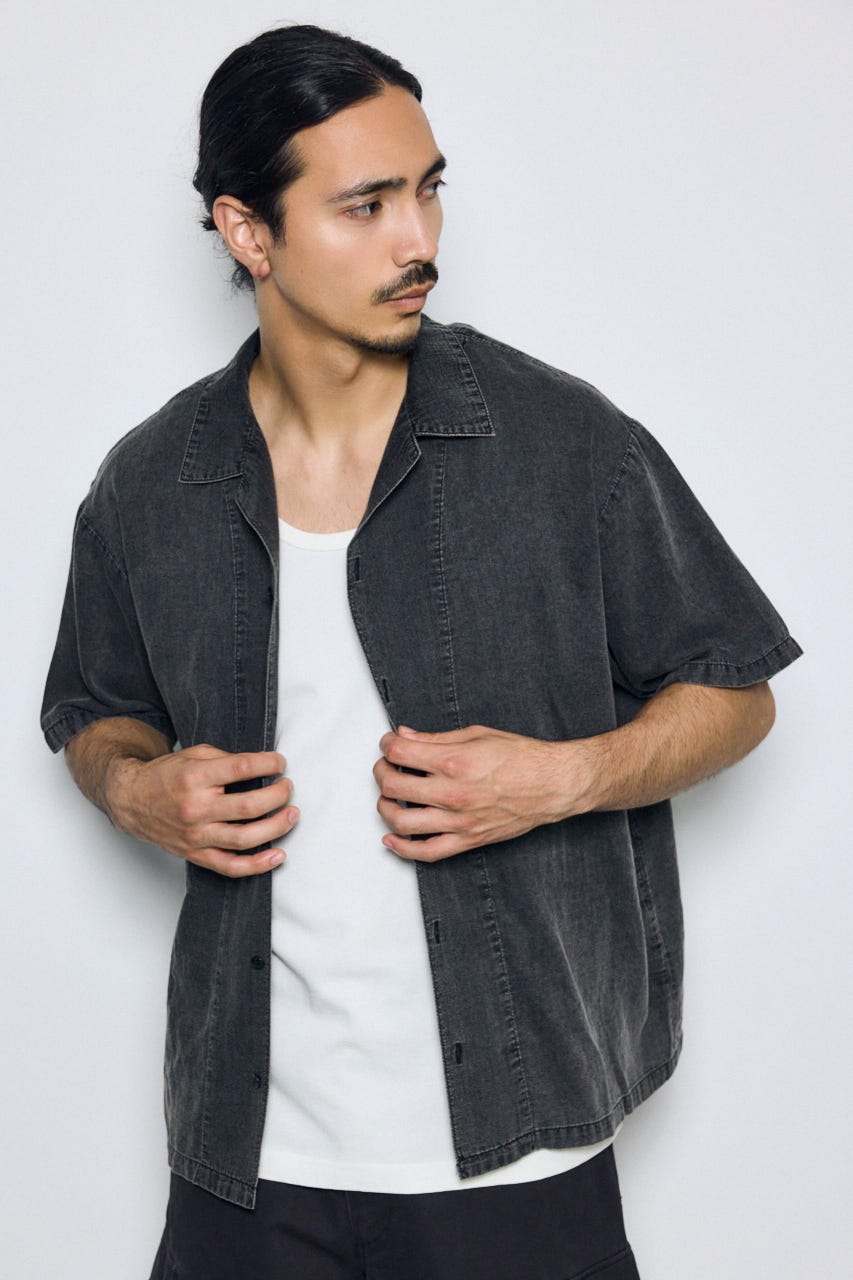 ヴィンテージウォッシュ開襟シャツ BLK M