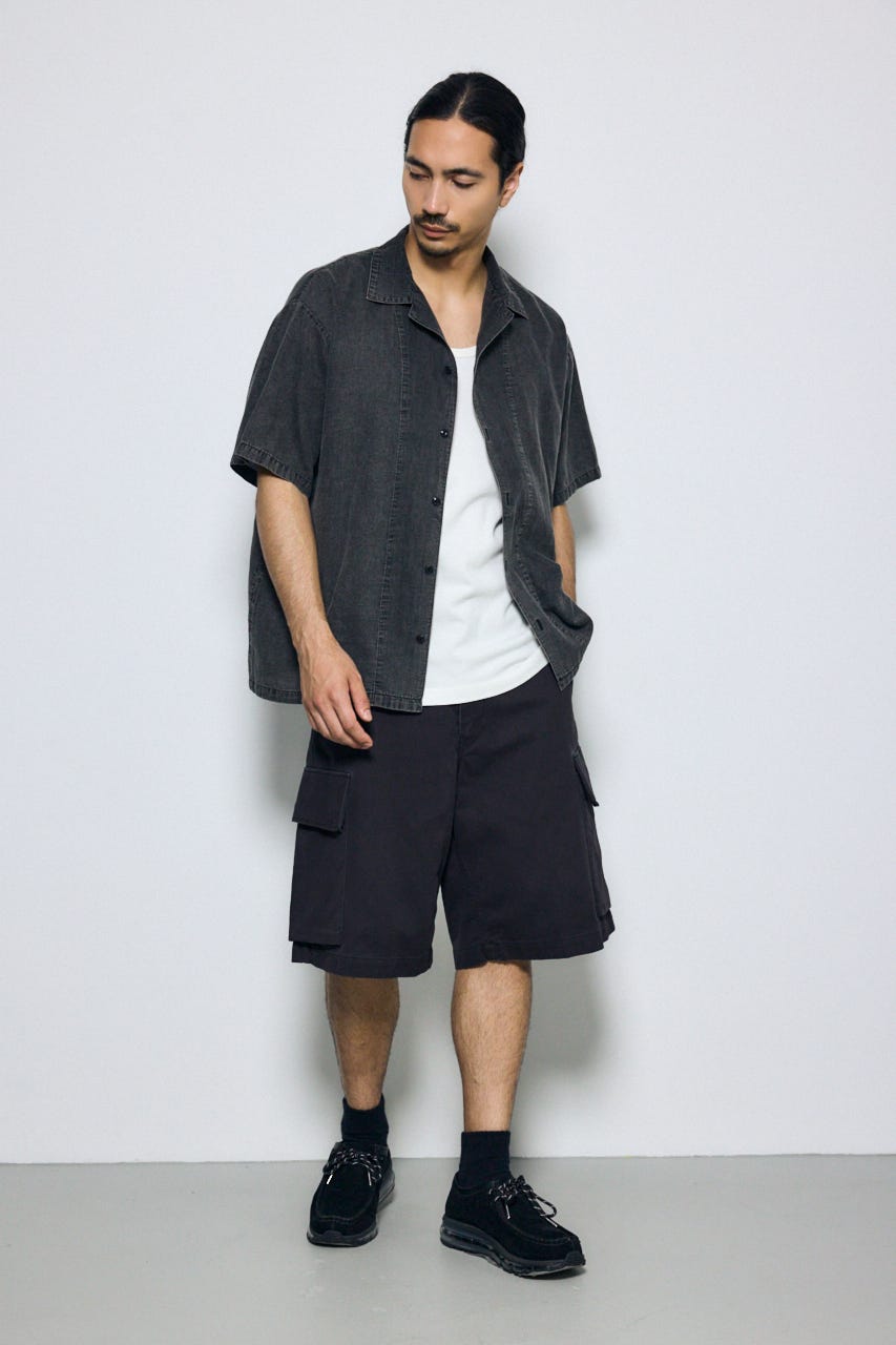 ヴィンテージウォッシュ開襟シャツ BLK M