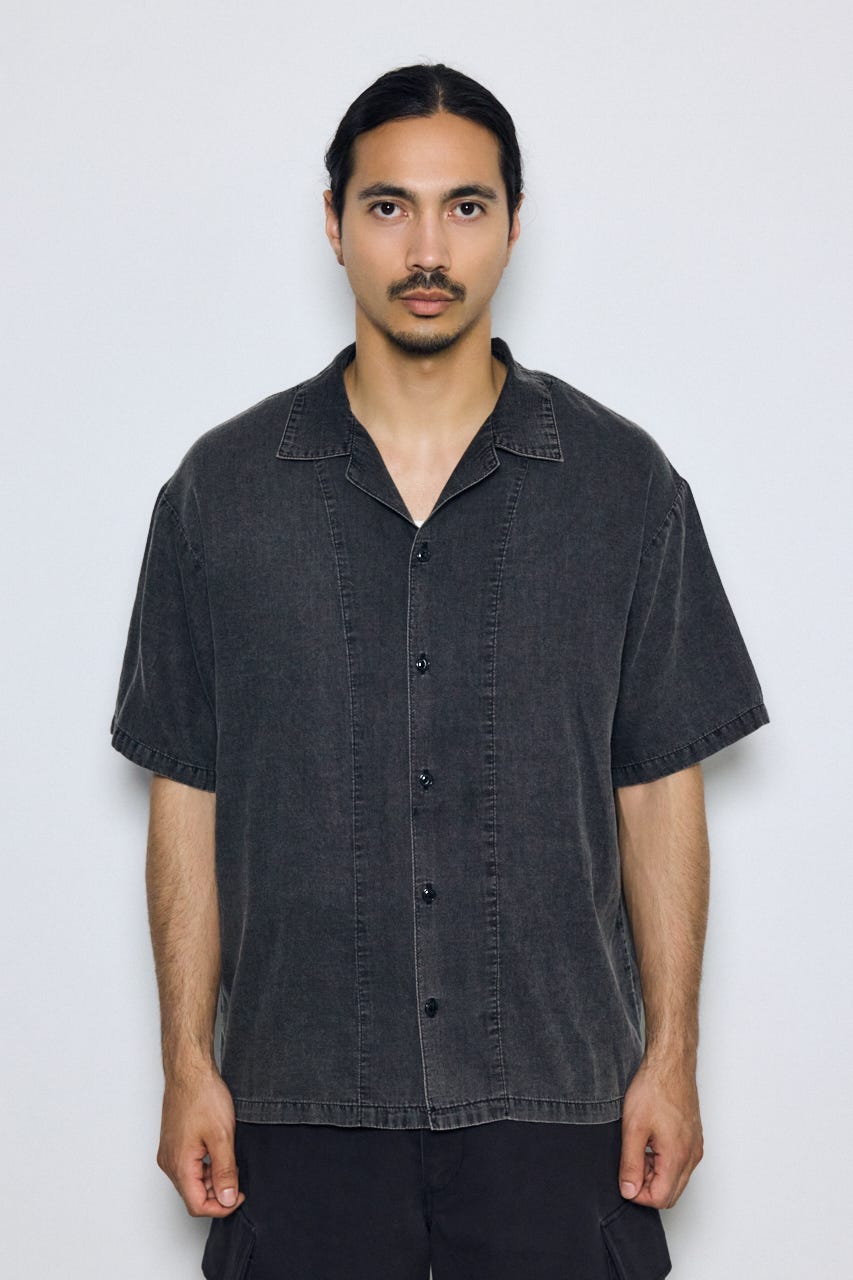 ヴィンテージウォッシュ開襟シャツ BLK M
