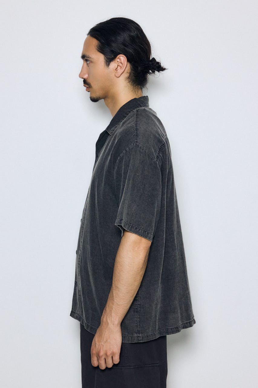 ヴィンテージウォッシュ開襟シャツ BLK M