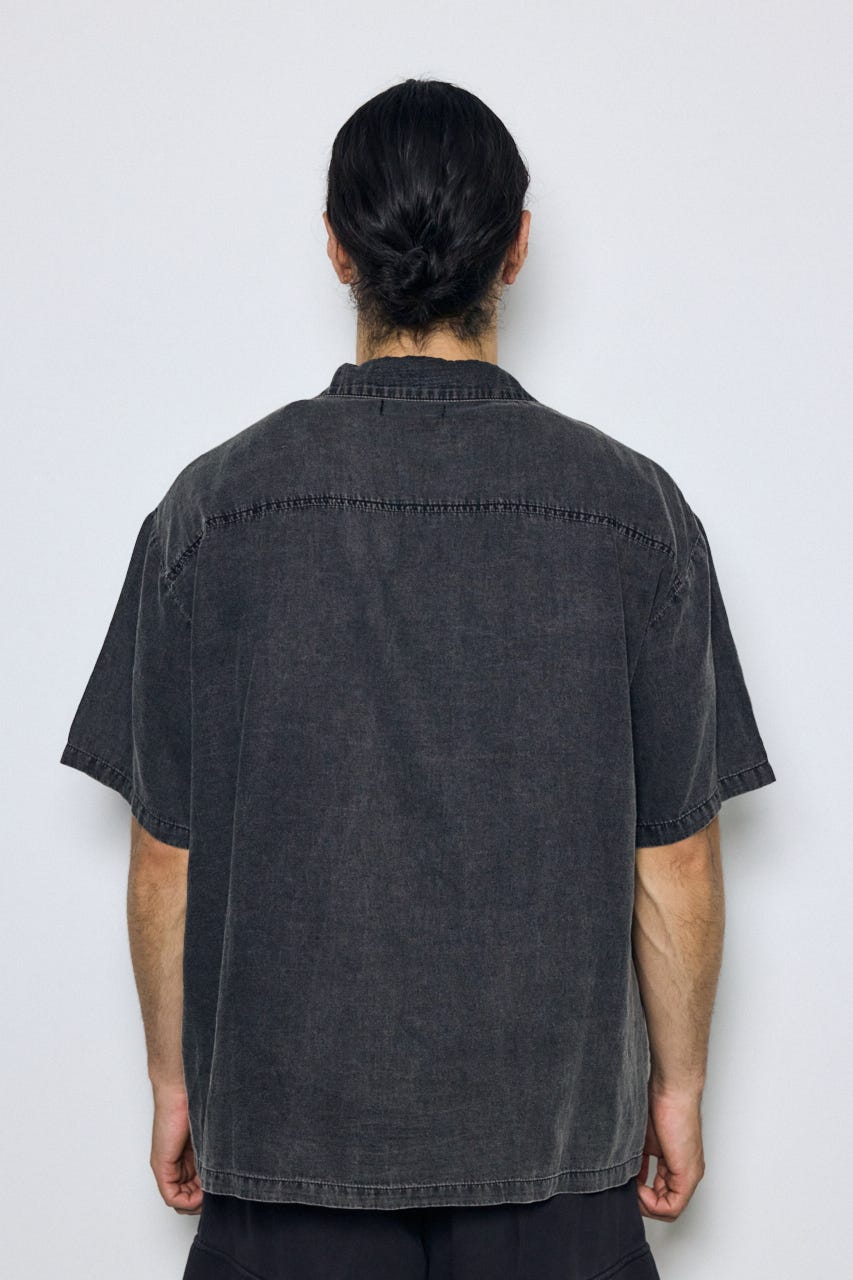 ヴィンテージウォッシュ開襟シャツ BLK M