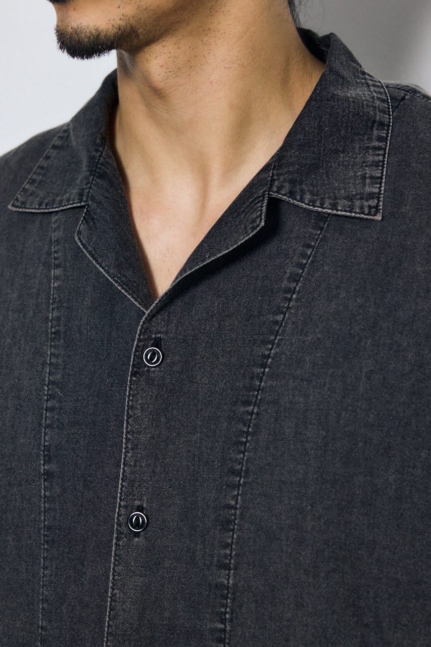 ヴィンテージウォッシュ開襟シャツ BLK M