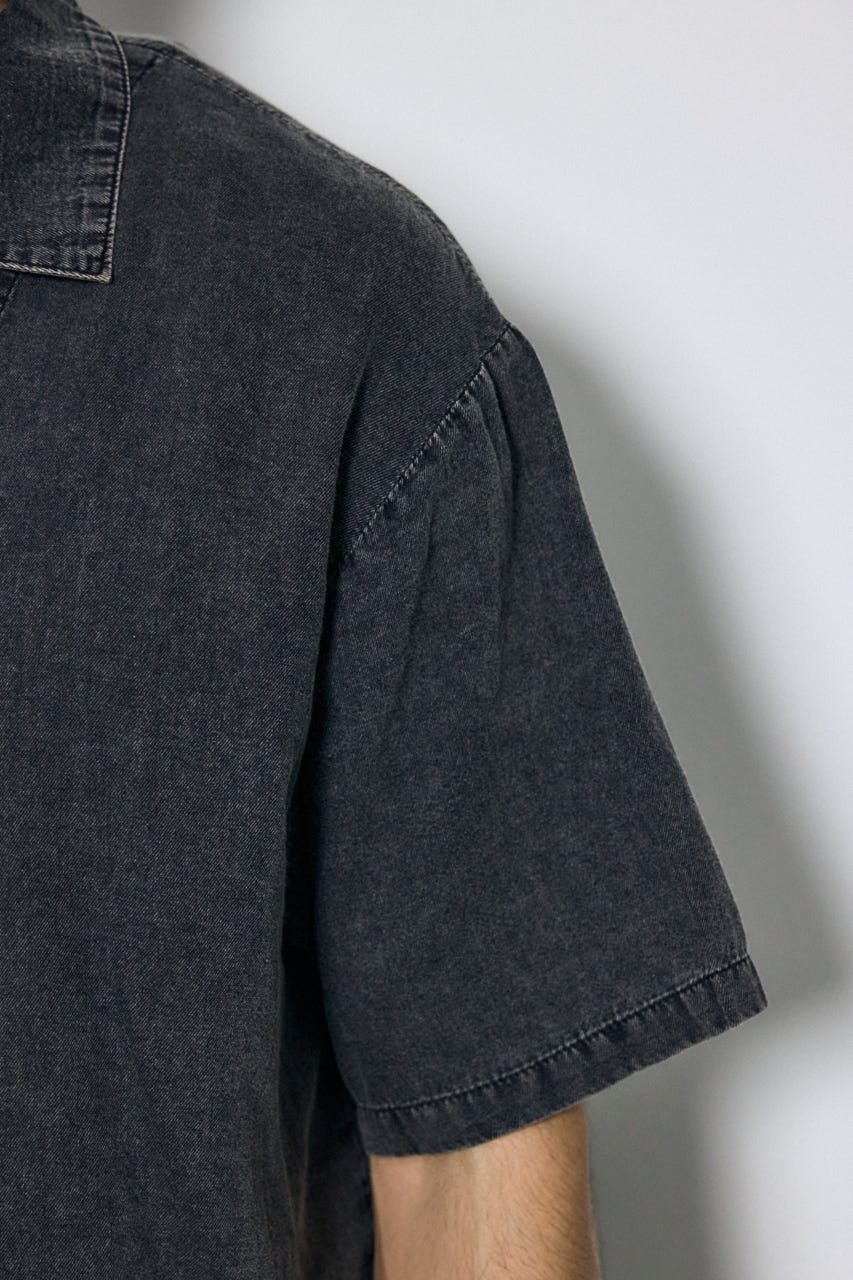 ヴィンテージウォッシュ開襟シャツ BLK M