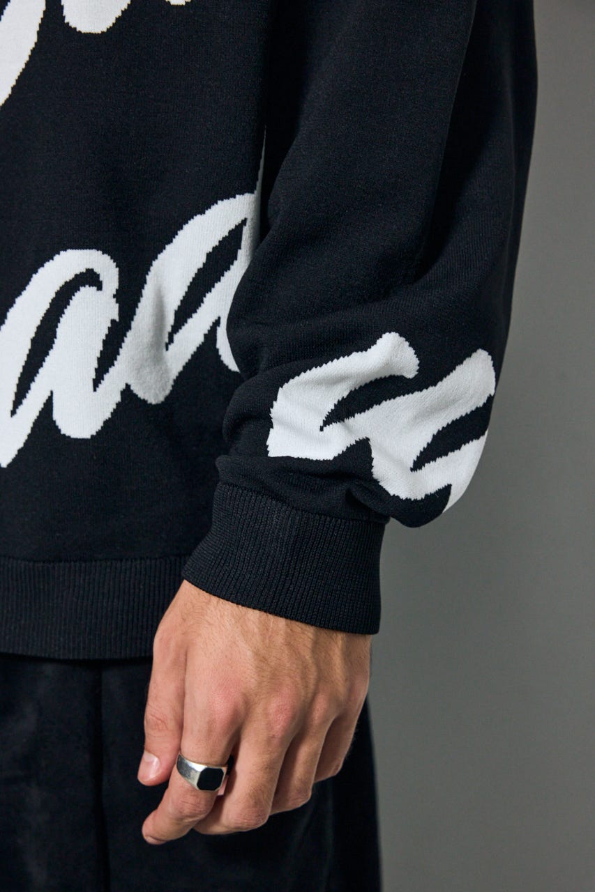 リバーシブル総柄グラフィックニット BLK L