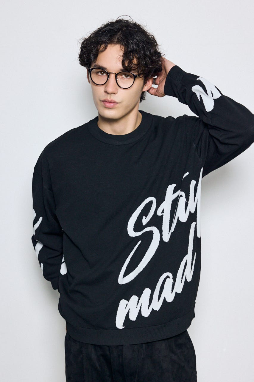 リバーシブル総柄グラフィックニット BLK L