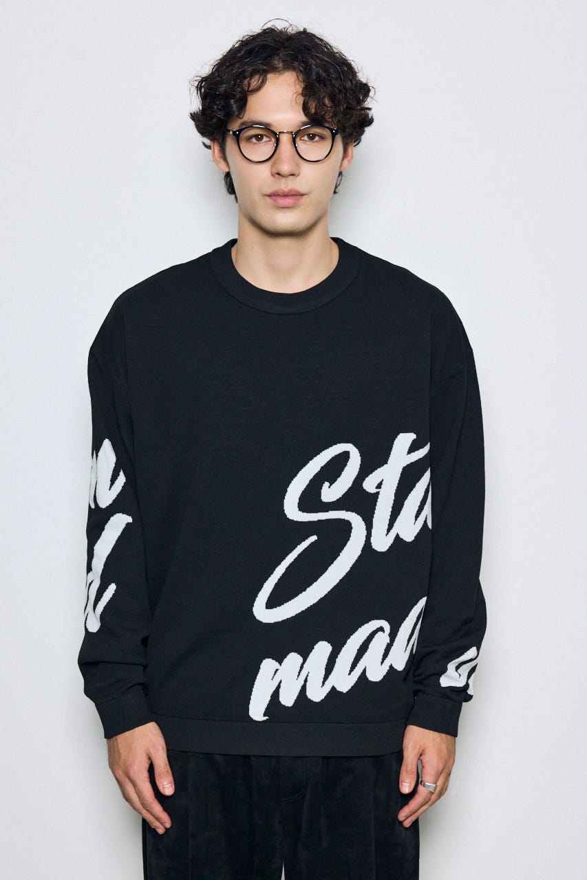 リバーシブル総柄グラフィックニット BLK L