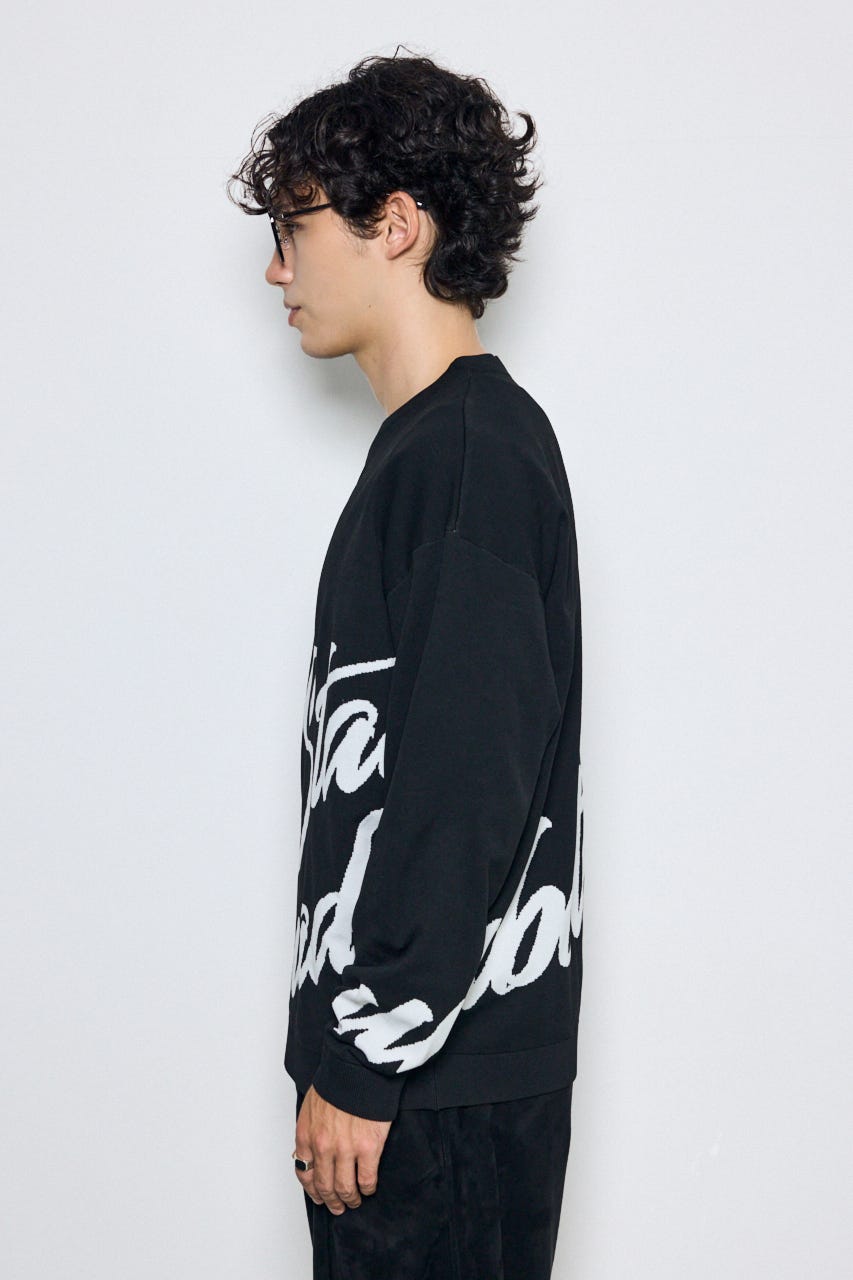 リバーシブル総柄グラフィックニット BLK L