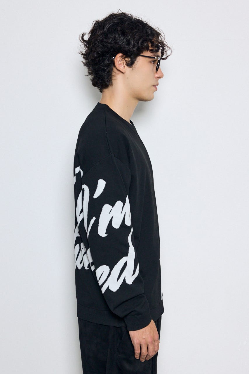リバーシブル総柄グラフィックニット BLK L