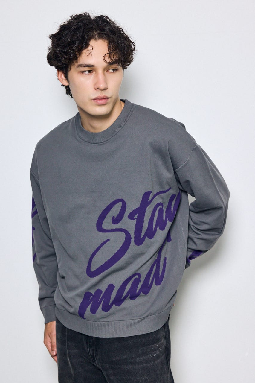 リバーシブル総柄グラフィックニット GRY L